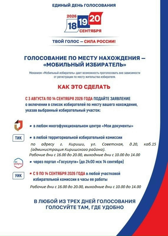 В Киришском районе открыли прием заявок на механизм «Мобильный избиратель»