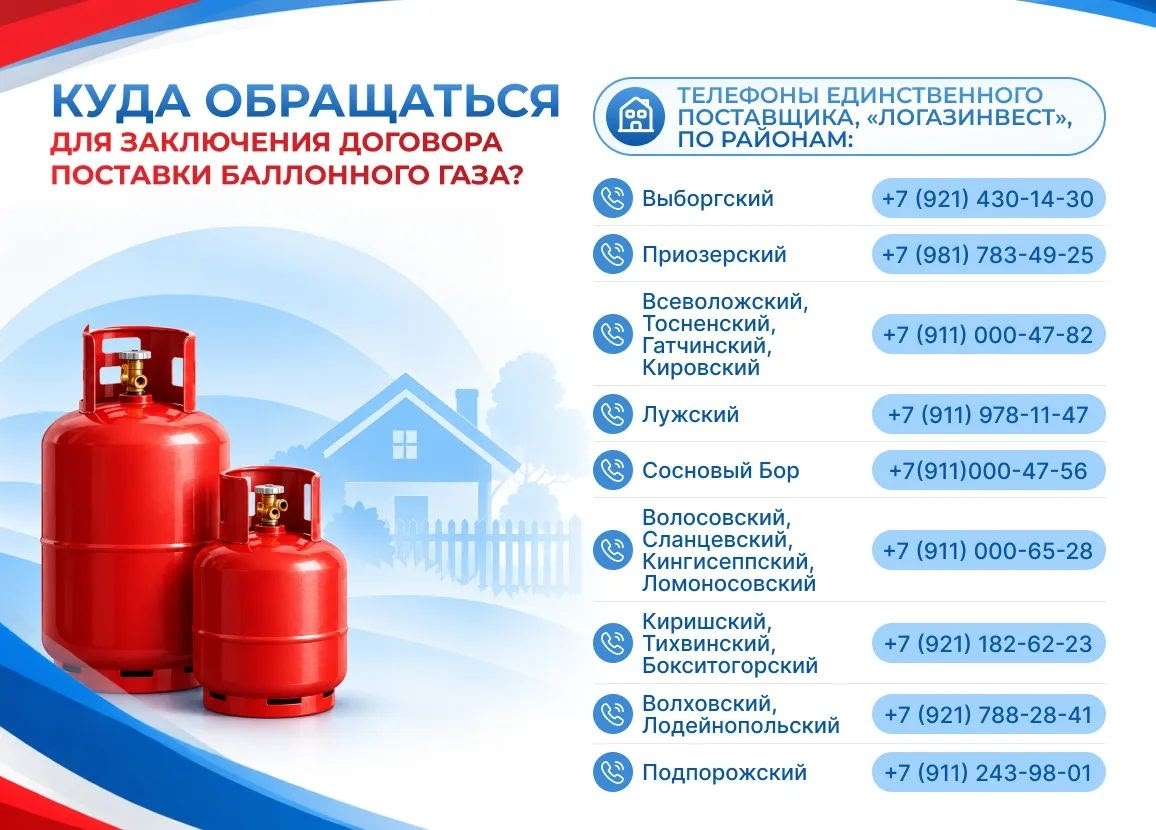 ООО «ЛОГазинвест» реализует сжиженный углеводородный газ в баллонах для жителей Ленобласти
