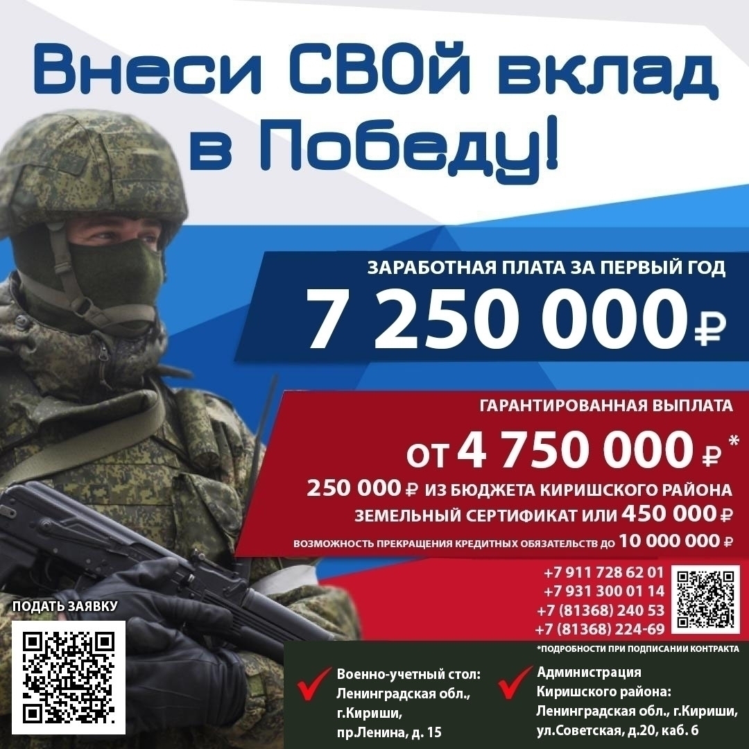 Жители Киришского района могут получить выплату из бюджета при подписании контракта