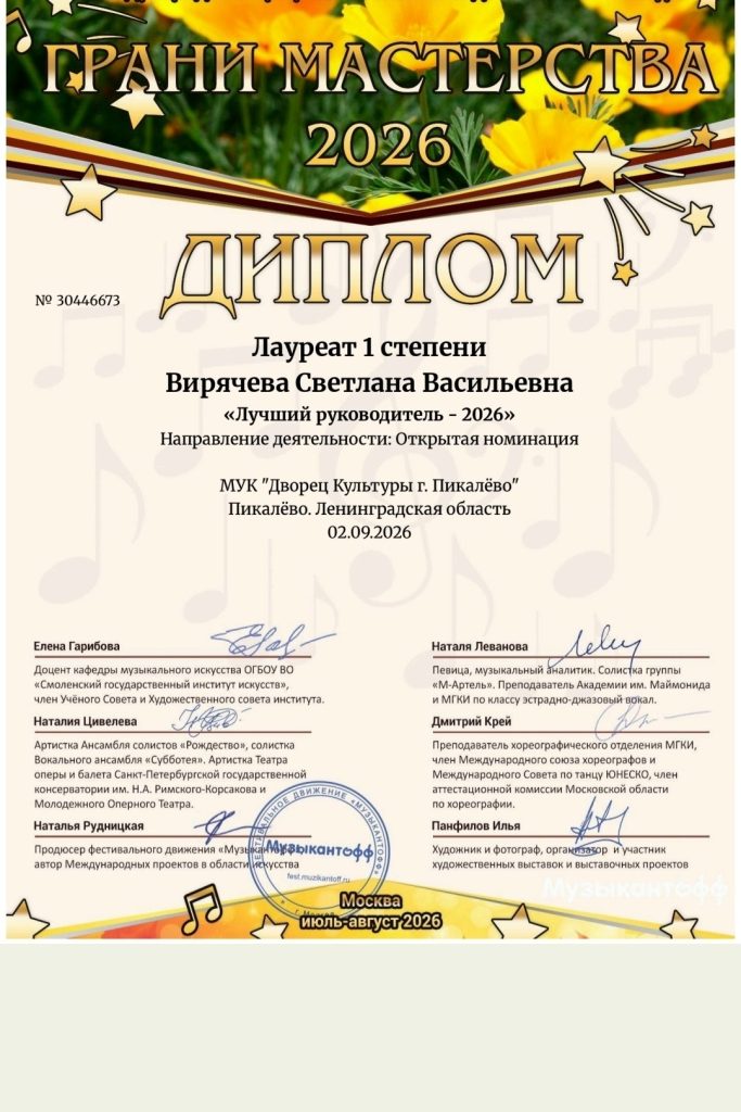 Светлана Вирячева получила диплом лауреата I степени на международном конкурсе